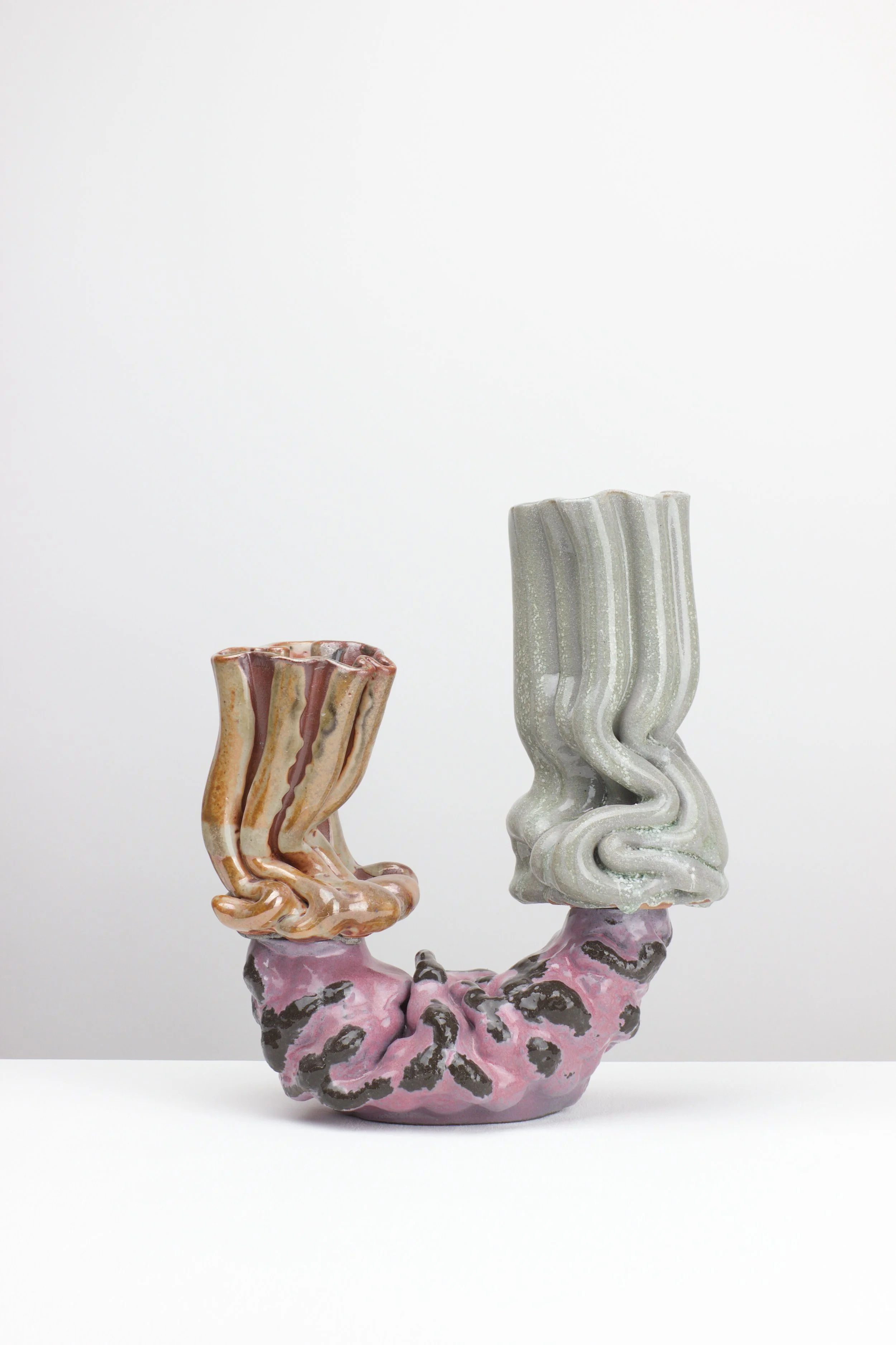 O.T. (zweihals), 2024. White clay, engobe, glaze. 35x27x16cm