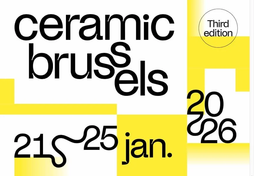 Veranstaltungsplakat für keramik Messe 2026 vom 21. bis 25. Januar, dritte Edition, mit gelben und weißen Designelementen.