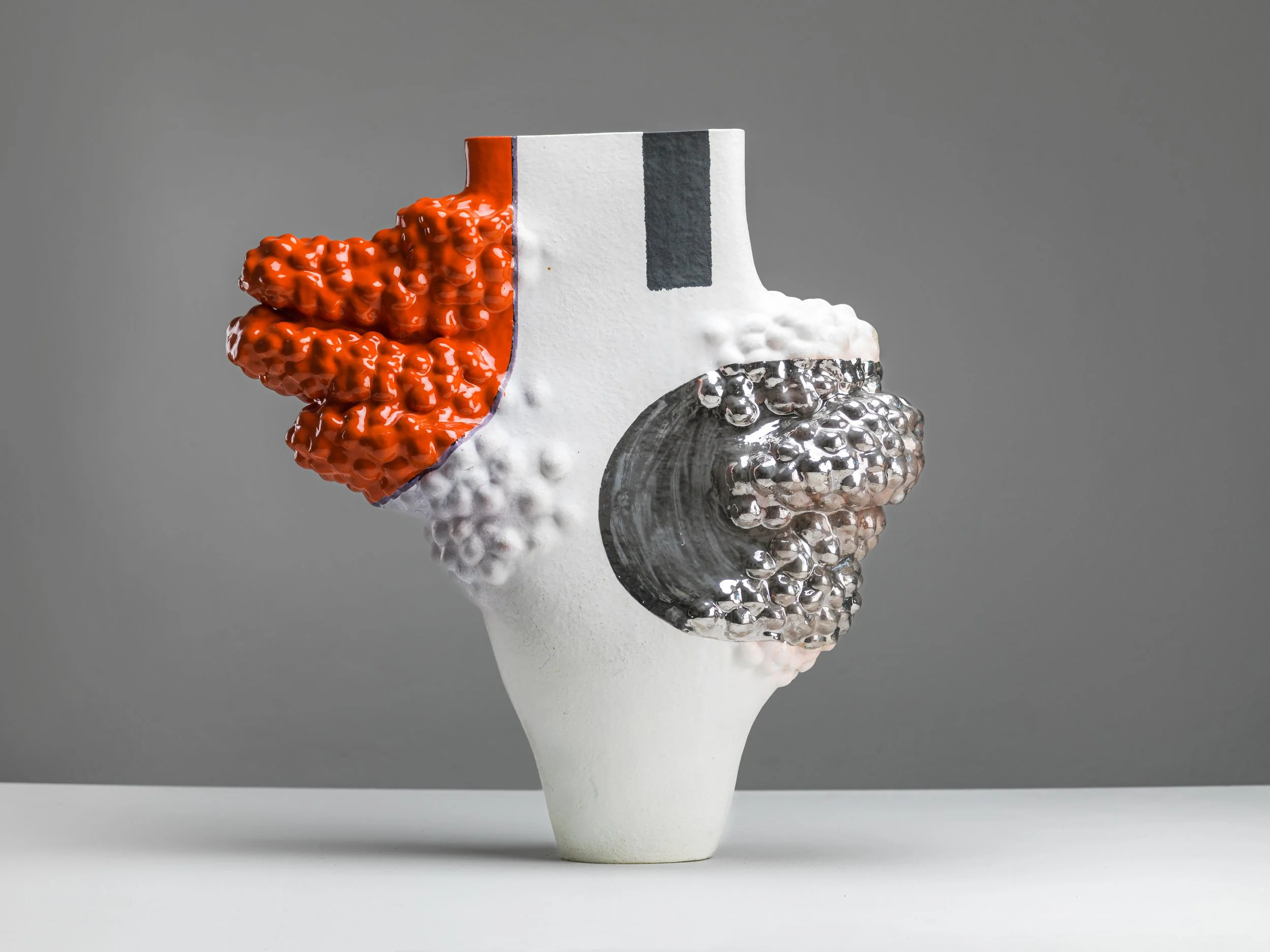 Bird, 2024. White clay, engobe, glaze, platinum. 80x72x25cm