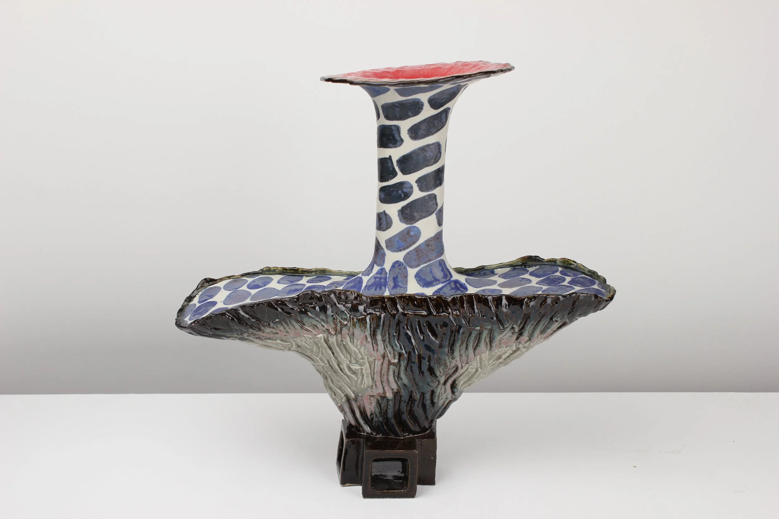 Exot II, 2026. White clay, engobe, glaze. 35x39x12cm