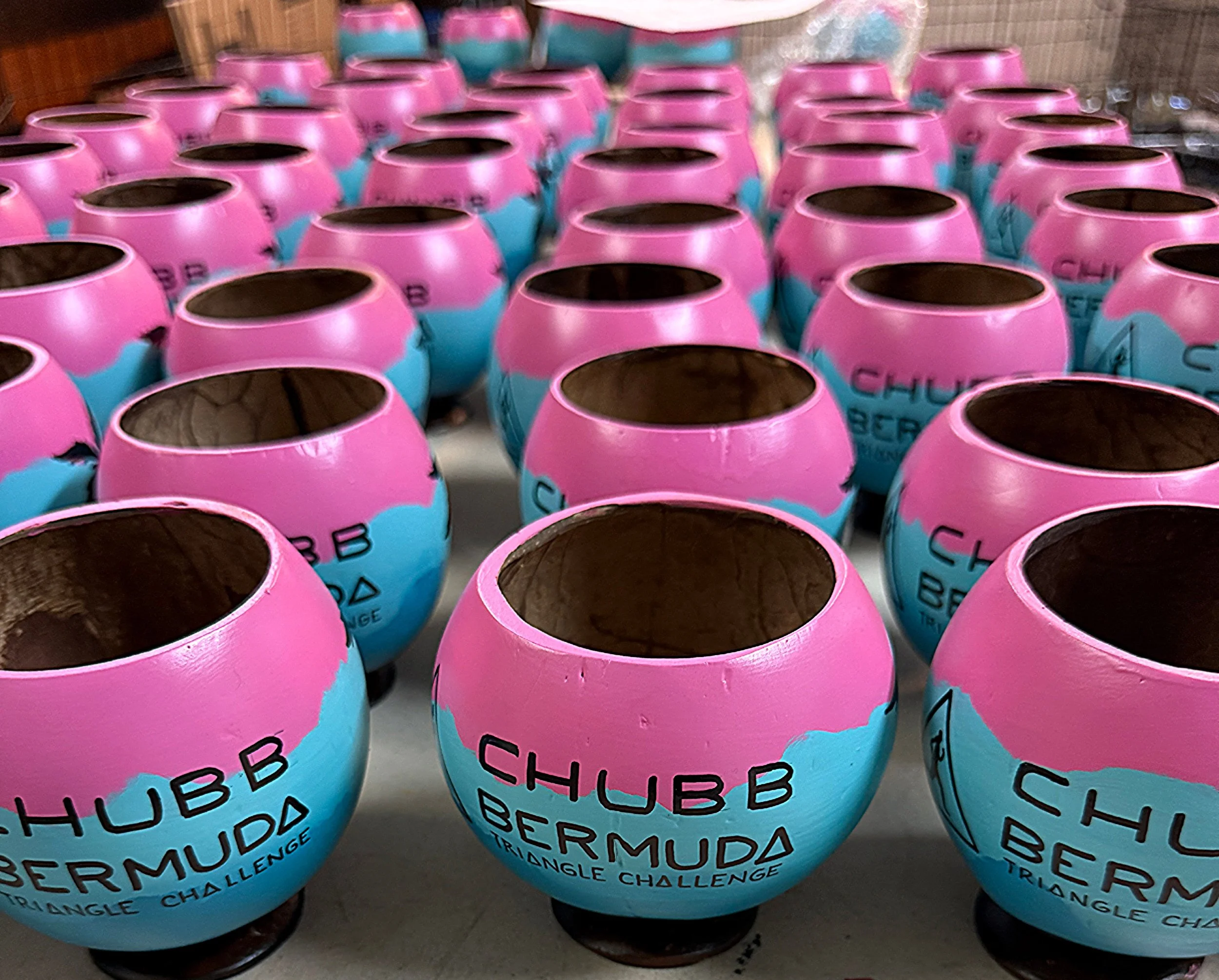 We altered the designs per client request to highlight different race themes with these painted coconut cups