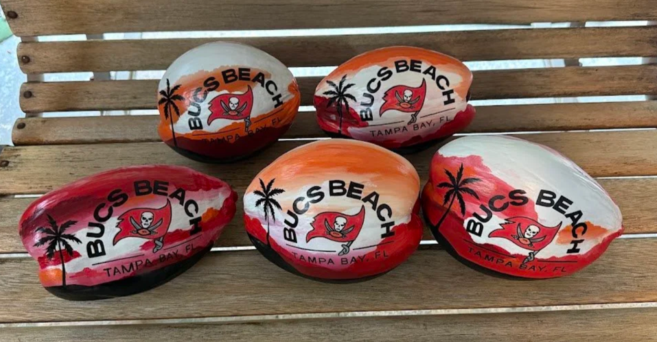 Bucs Beach Painted Coconuts for the Tampa Bay Buccaneers