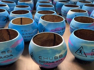 Painted coconut cups for trophy winner awards