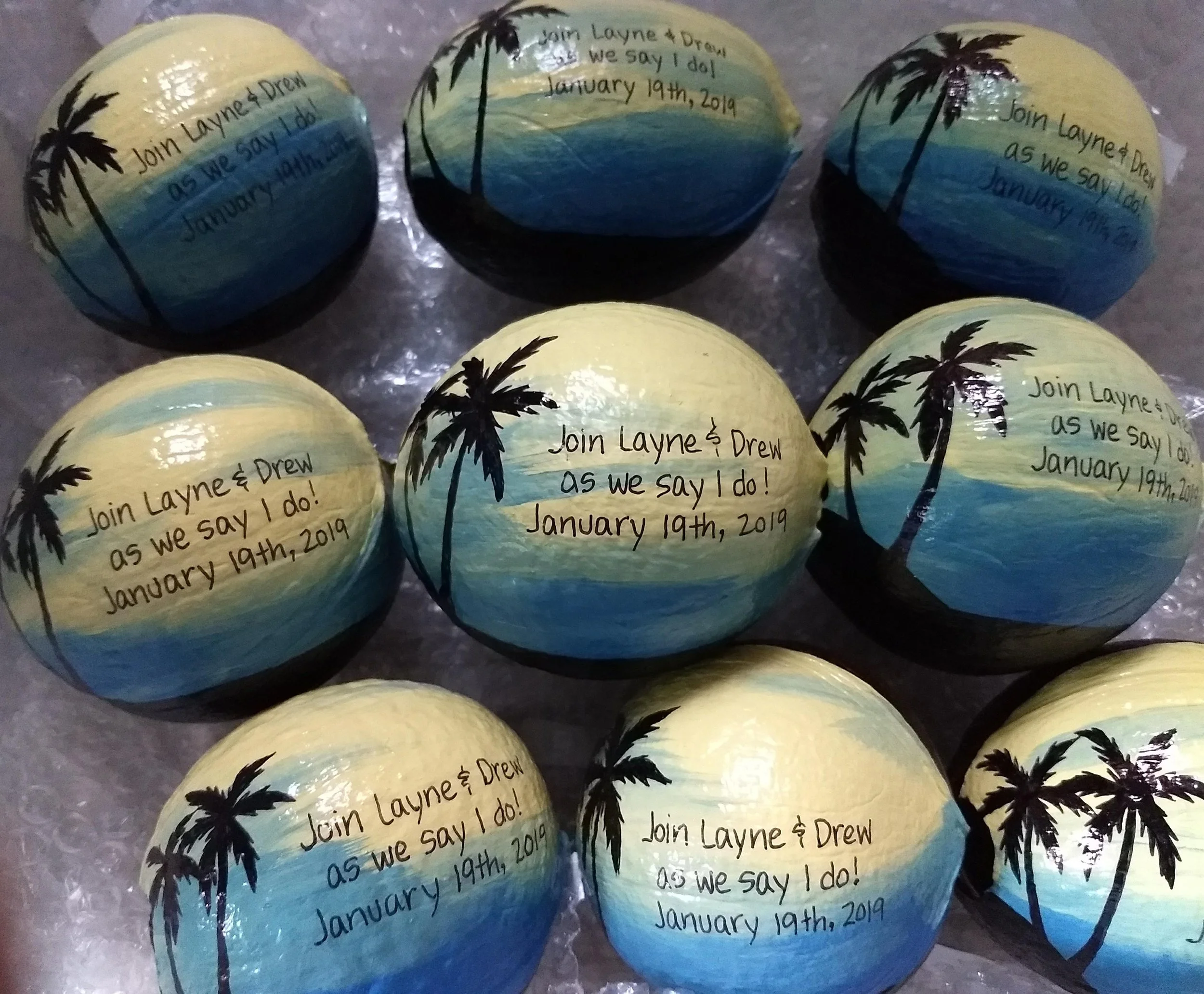 custom handpainted coconut invitations