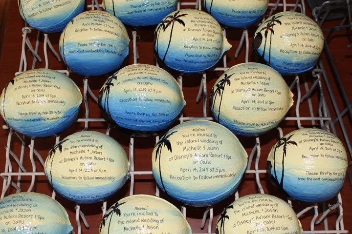 tropical wedding invitation coconuts