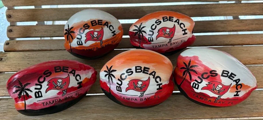 Bucs Beach Painted Coconuts for the Tampa Bay Buccaneers