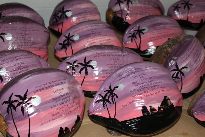 Announce your destination wedding with a personalized tropical coconut save the date. A memorable keepsake invitation for beach weddings.