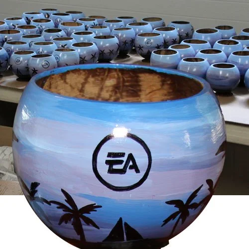 EA Sports sent us the color scheme and we produced these painted coconut cups with their logo to be used as giveaways at a corporate team-building and incentive event.