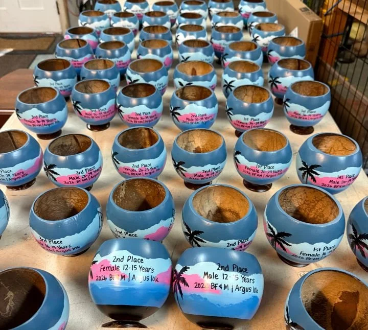 Recurring order of 400+ coconut trophies for the Chubb Bermuda Triangle Challenge annual race series. 