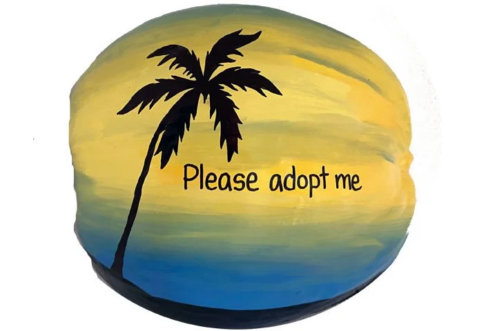 The vibrant sunset and tropical scenery hand painted on this coconut makes it the perfect Destination Wedding Save the Date and wedding invitation. We drop ship to your list.