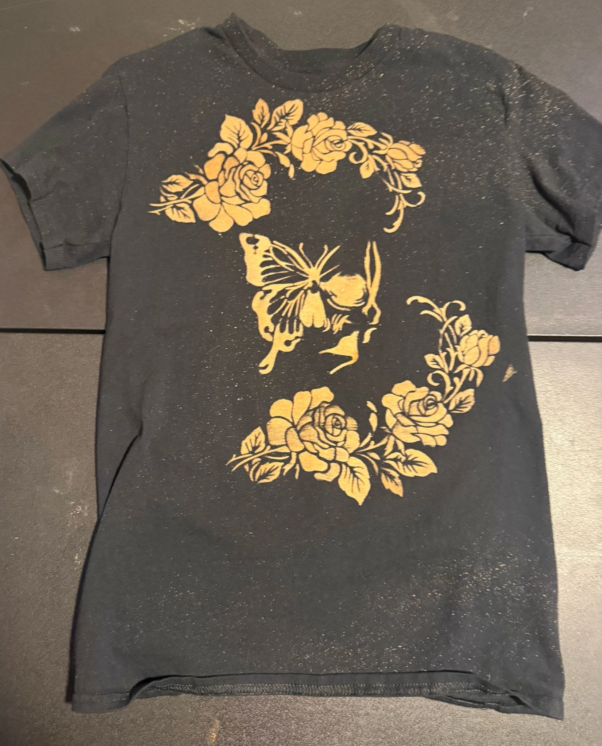 Beautiful Death Butterfly Skull Tee - Grunge Splatter -Bleached Tee - USA shipping only