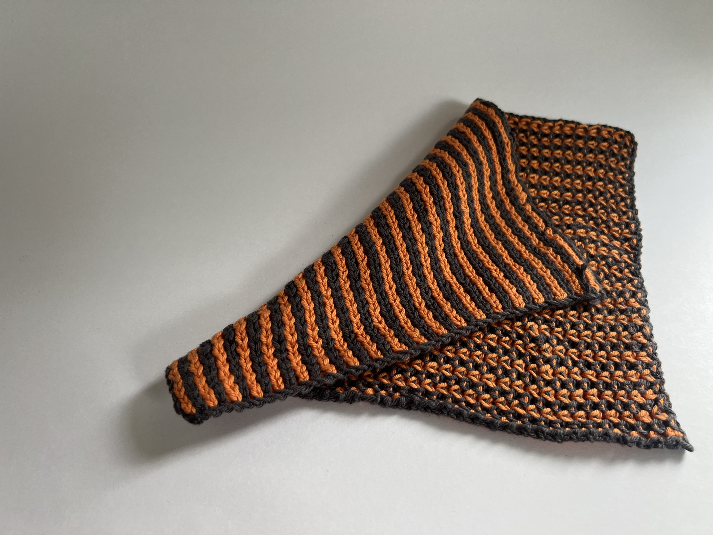 IMG_4527.JPG handmade cotton cloth dishcloth washcloth organic Homespun Knits orange and charcoal