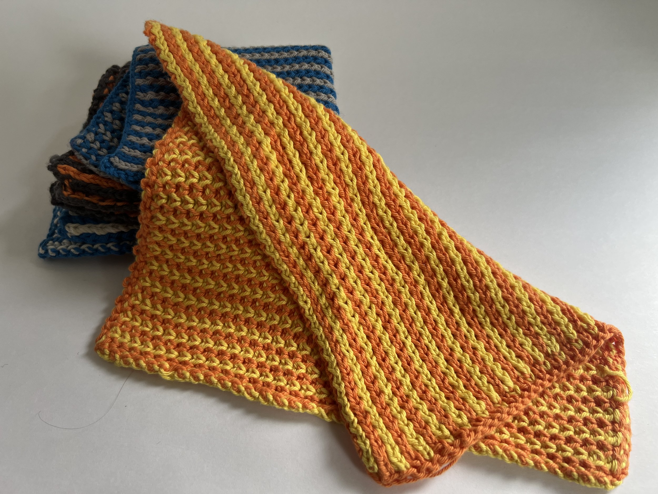 IMG_4541.JPG handmade cotton cloth dishcloth washcloth organic Homespun Knits sunshine yellow and orange