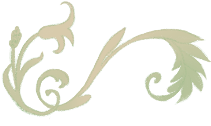 Decorative green and white floral swirl design.