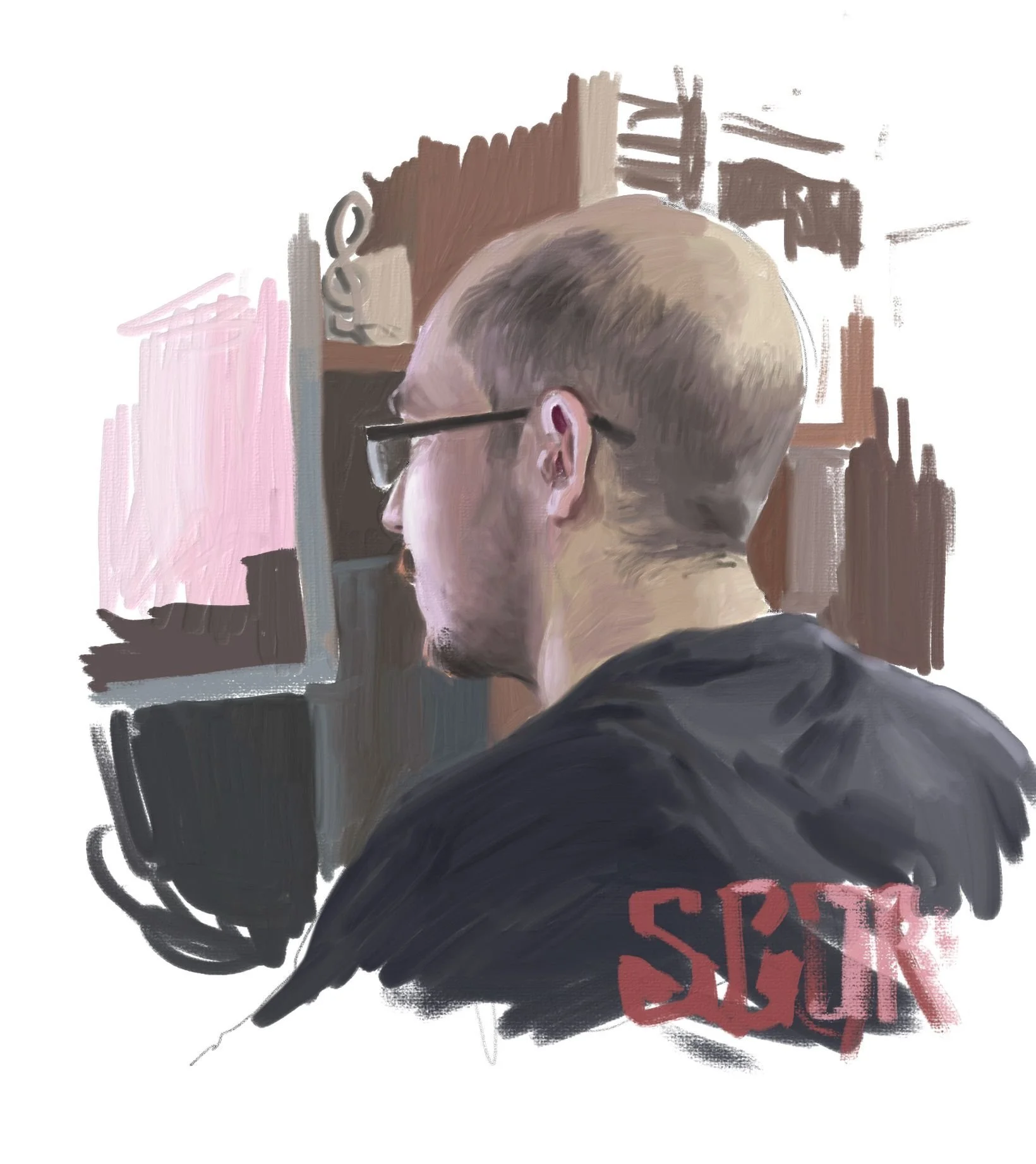 A friend on his computer, digital, 2025