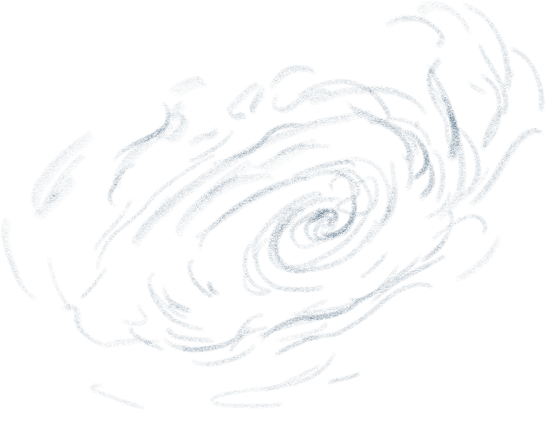 Line drawing of swirling clouds/magic.