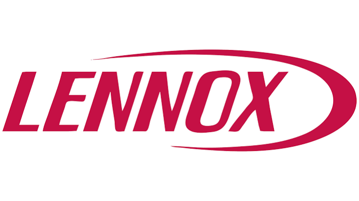 Lennox logo in red with stylized swoosh design.