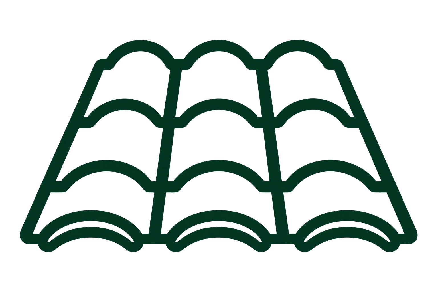 A dark green plastic crate containing twelve white eggs arranged in four rows of three.