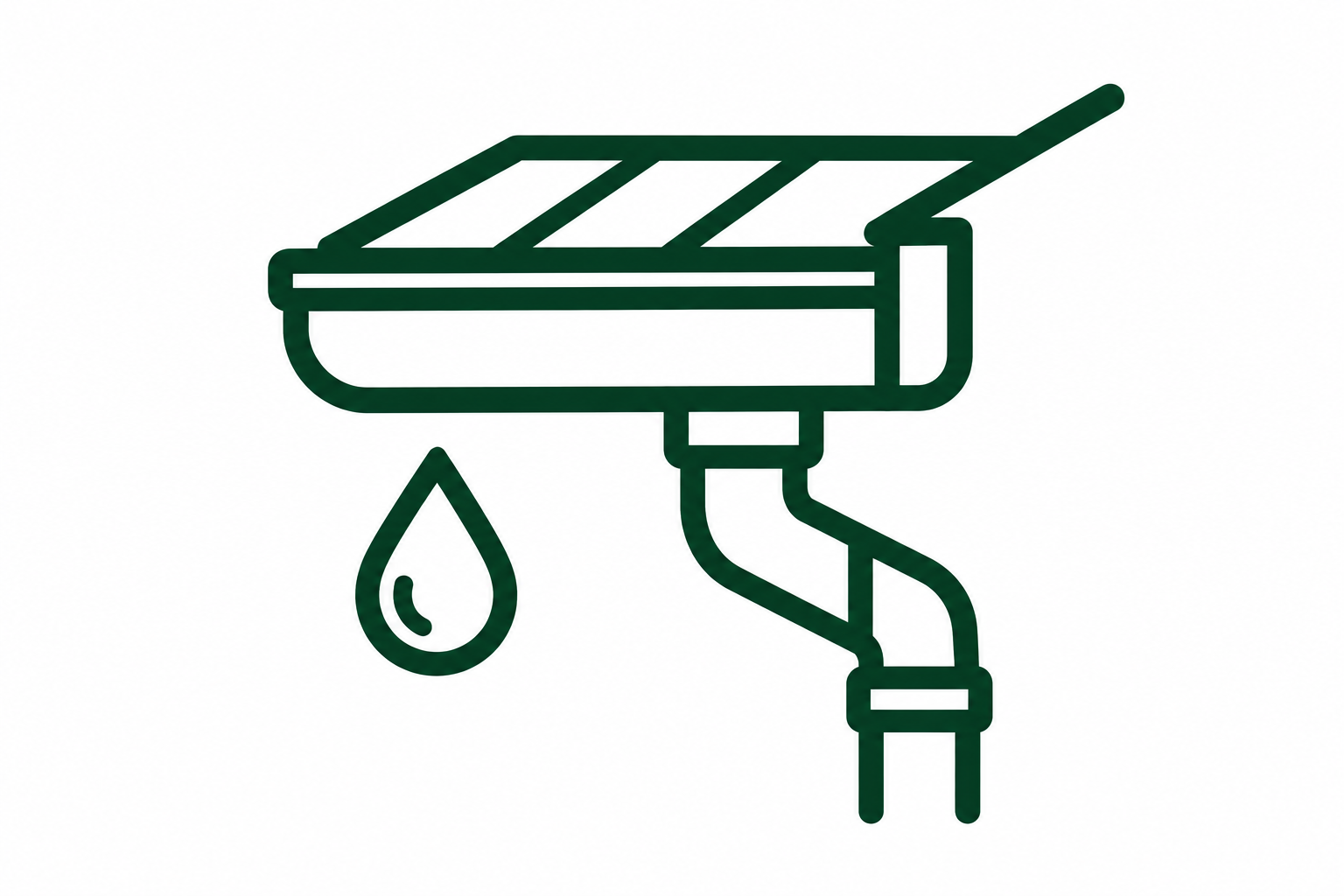 Outline of a water well with a pipe, a pipe leading downward, and a water droplet.