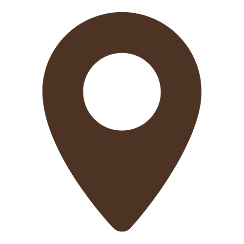 A brown map location pin icon on a black background.