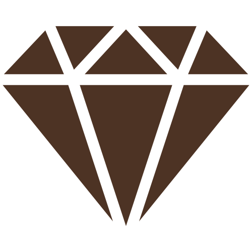A stylized illustration of a diamond with black outlines and brown facets.