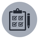 Icon of a clipboard with checkmarks and a pencil.
