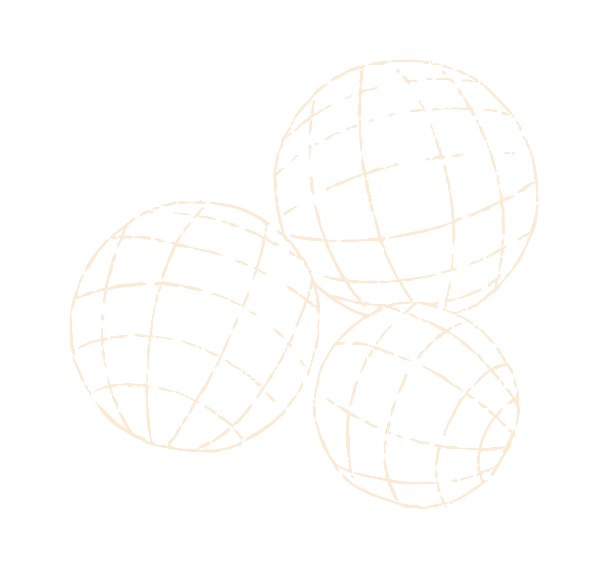 Hand-drawn illustration of three overlapping disco balls.