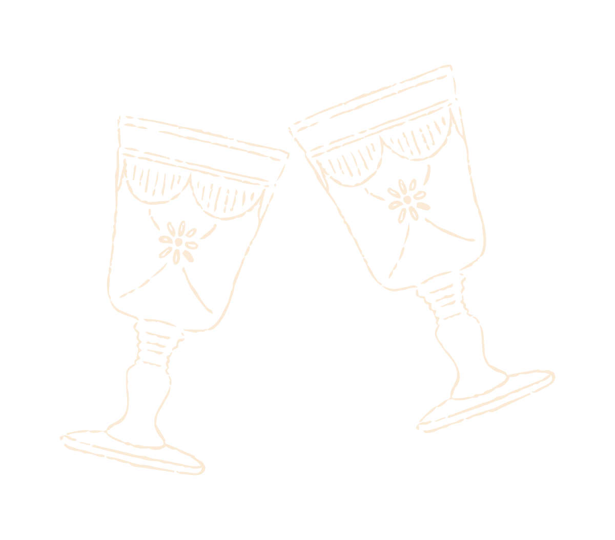 Pair of decorative wine glasses with floral designs and textured stems