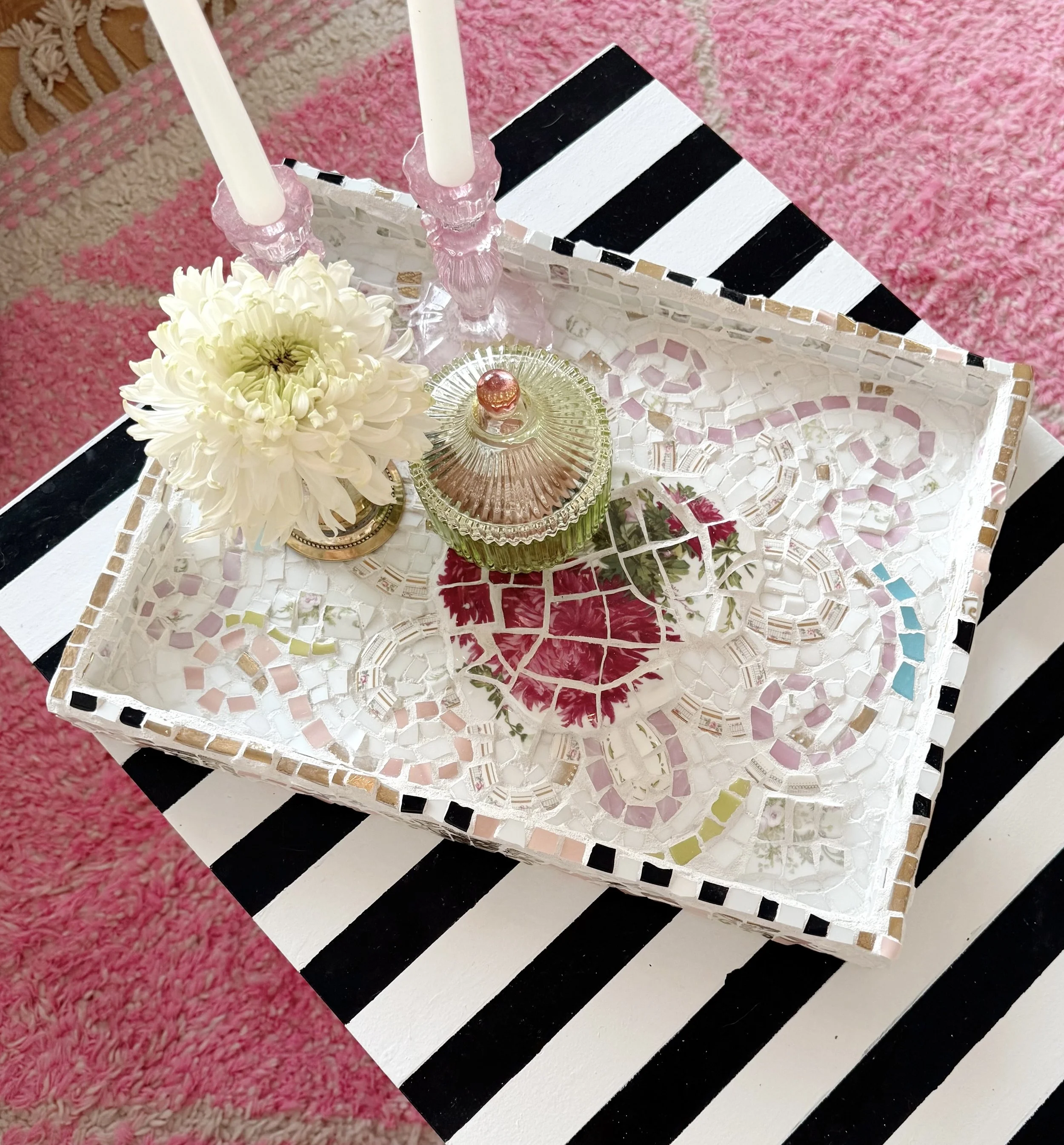 Flower Mosaic Coffee Table Tray
