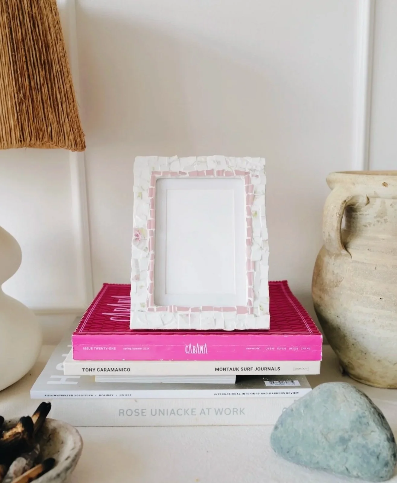 Pink on White Mosaic Picture Frame