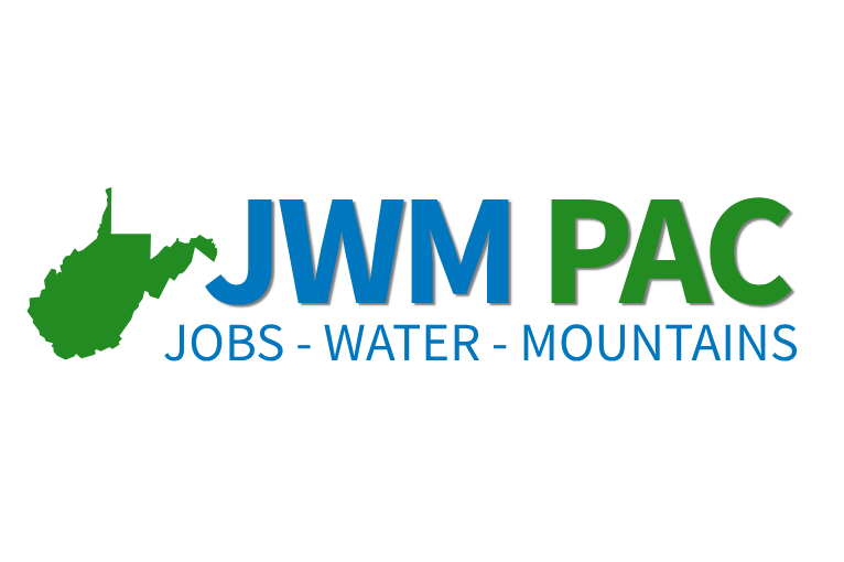 Logo of JWM PAC with a green map outline and the words "JWM PAC" in blue and green, and "Jobs - Water - Mountains" below.