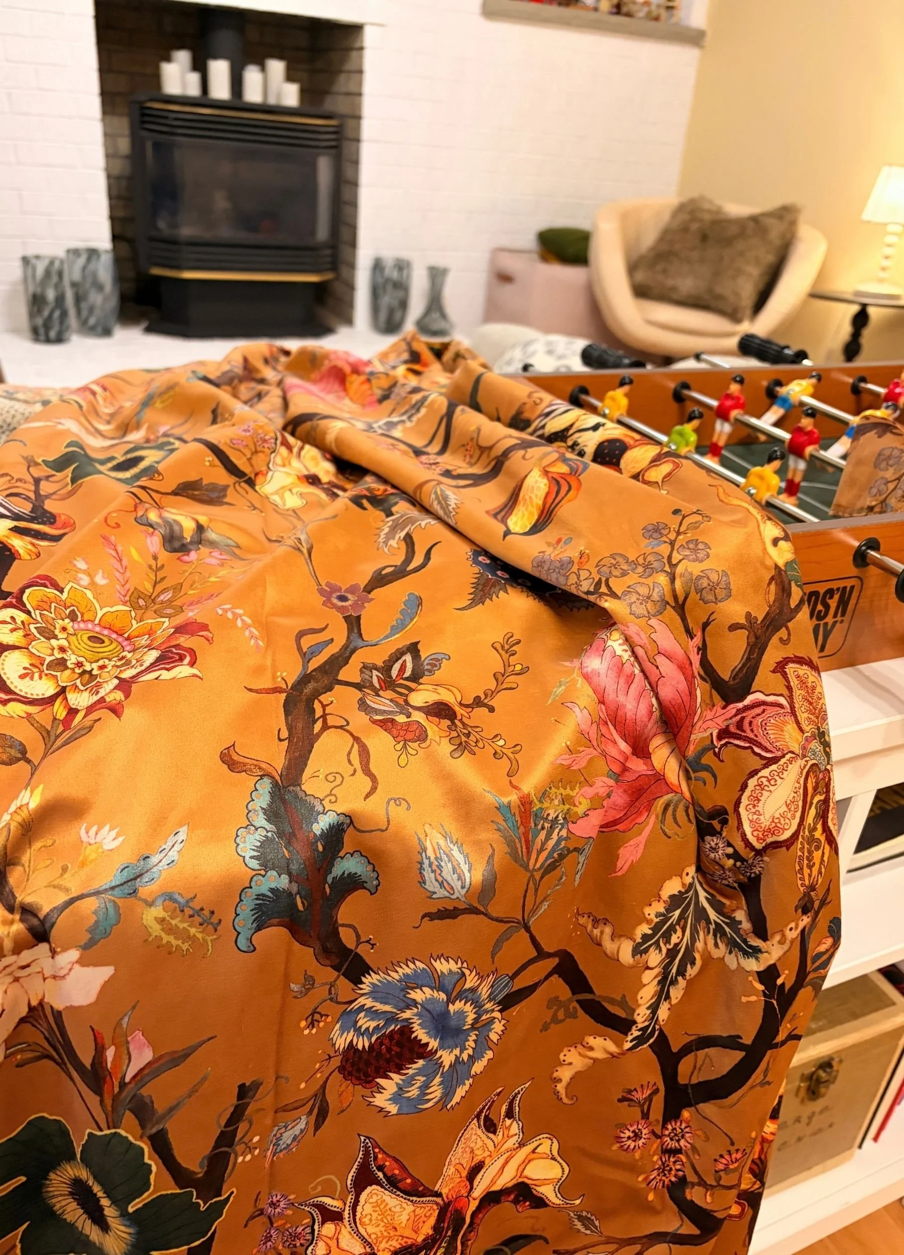 Floral Curtains in the Basement
