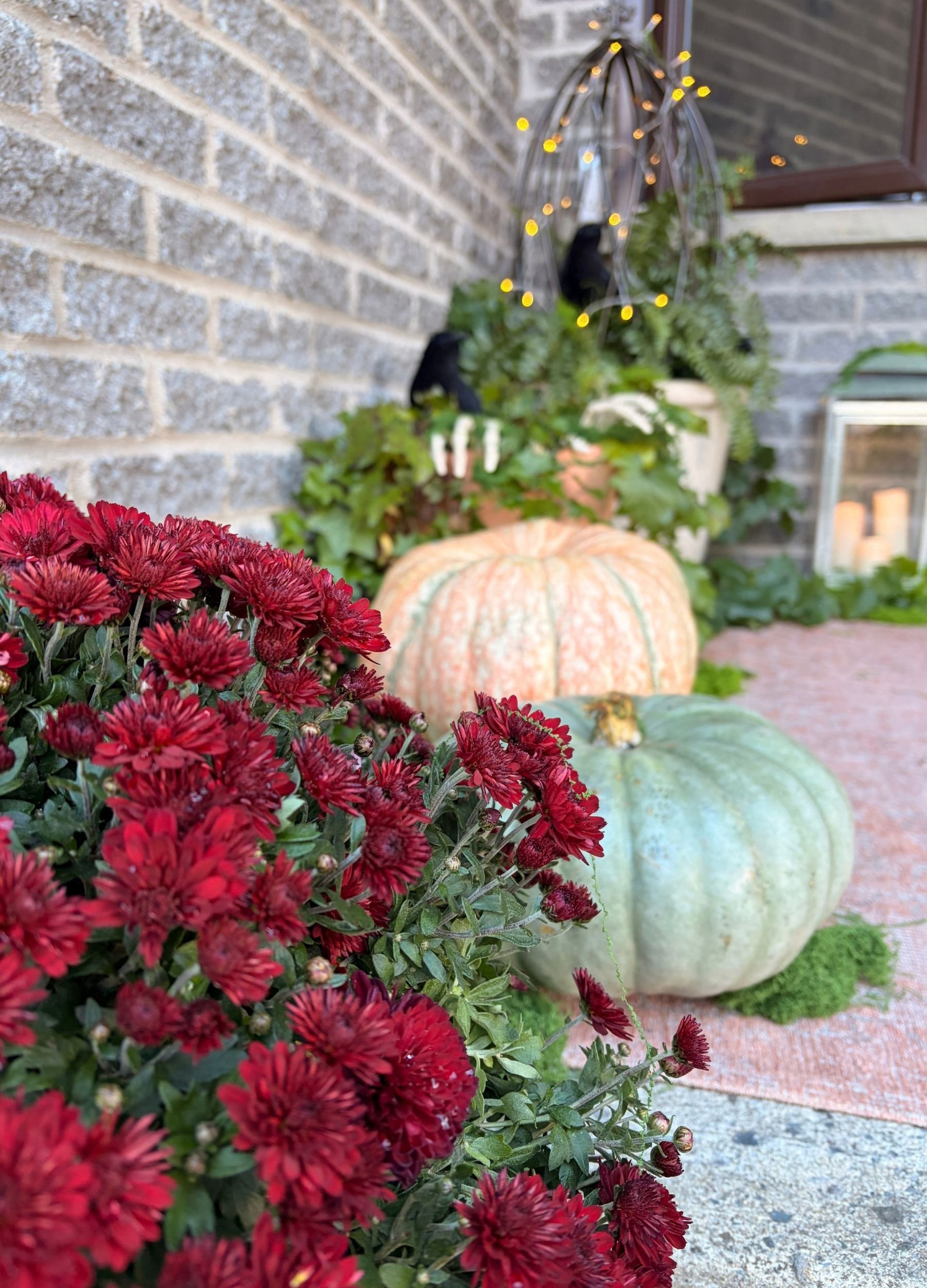 Burgundy Mums &amp; Sage Pumpkins