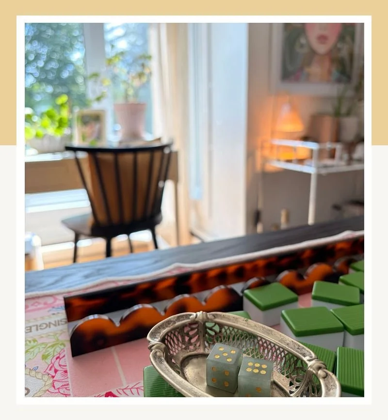 A colorful mahjong game set up at home for an everyday gathering.