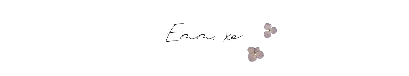 Emm xo signature with pressed hydrangea petals