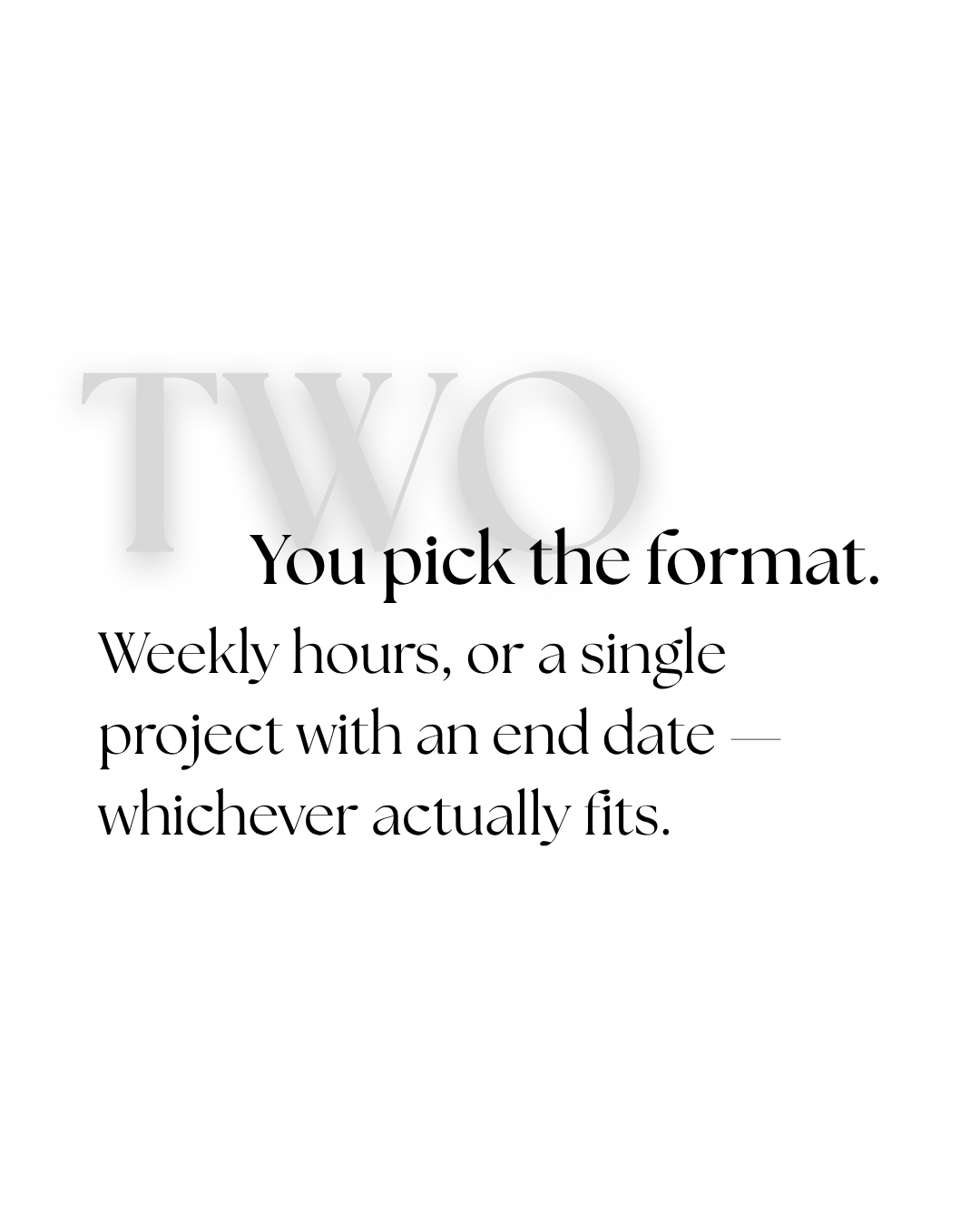 An abstract black and white visual with large gray text saying 'TWO' overlaying a black background