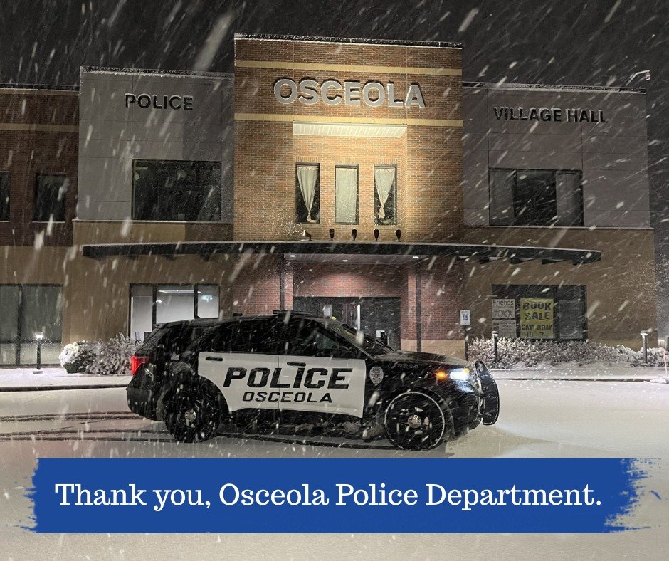 Today is National Law Enforcement Appreciation Day, and we want to send a big THANK YOU to the @Osceola WI Police Dept.

Thank you for showing up day and night, for helping keep our community safe, and for serving with professionalism, care, and cour