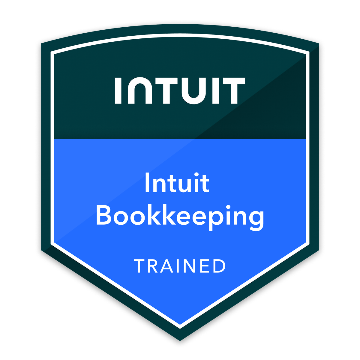 Badge with the text "Intuit Bookkeeping Trained" on it.