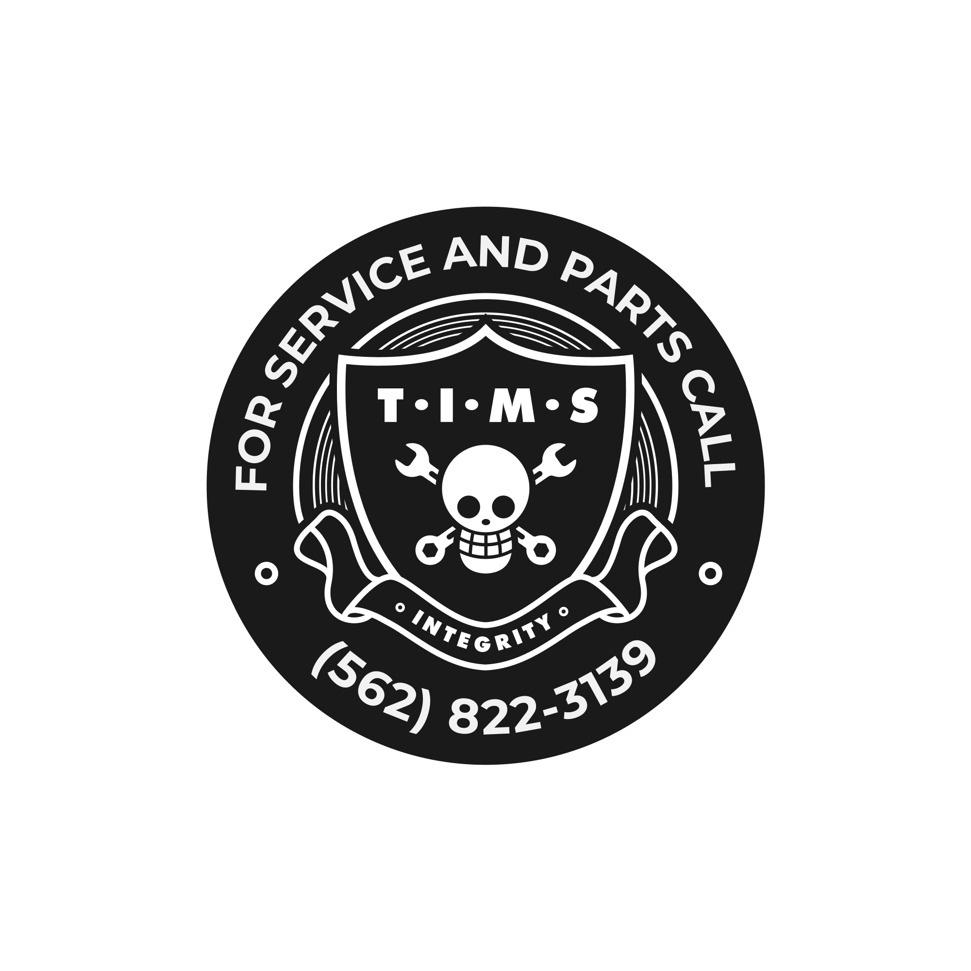 Seal with a skull with a wrench and screwdriver crossed behind it, and the words 'Professional Service and Parts.'