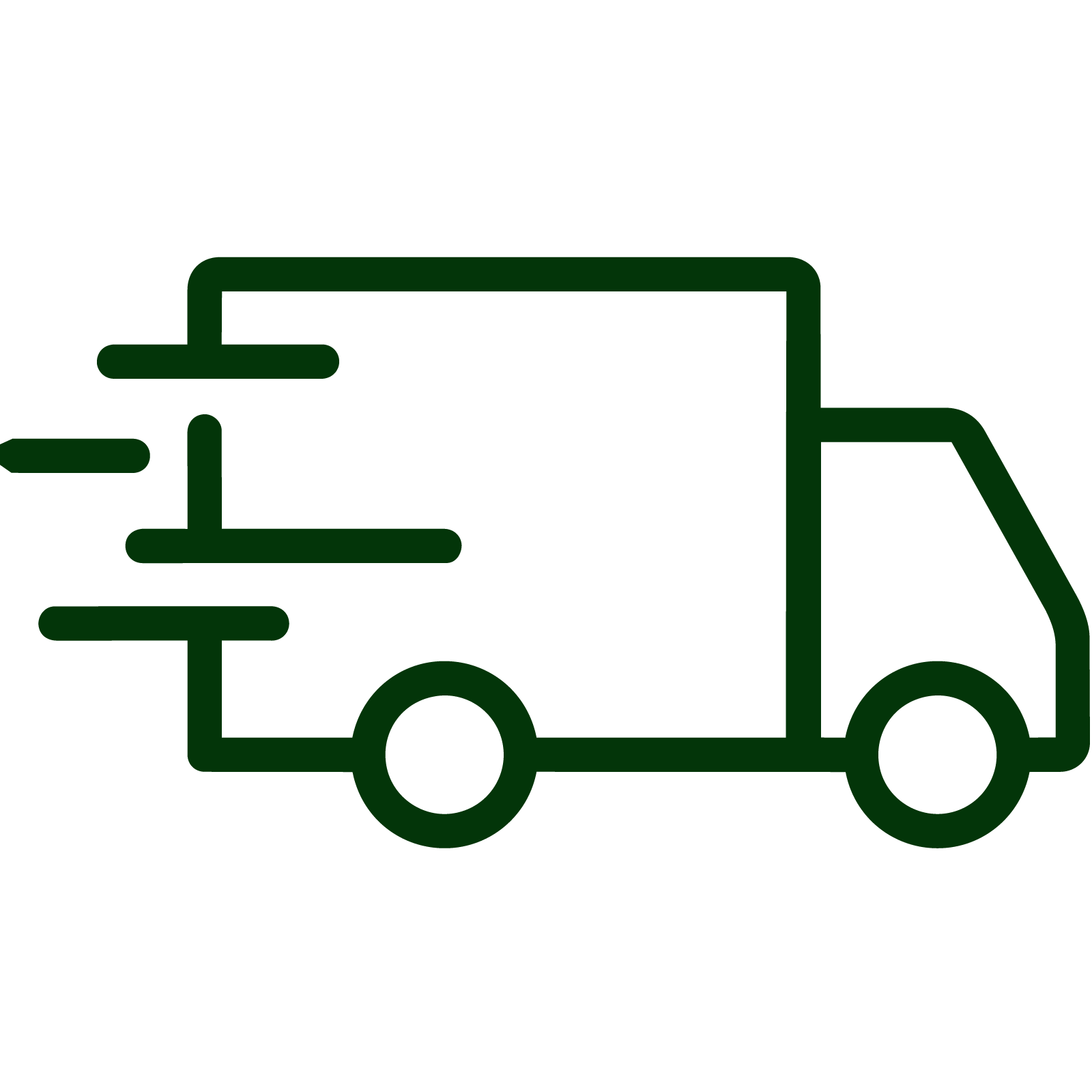 Outline of a delivery truck with a box on the back and an arrow indicating movement.