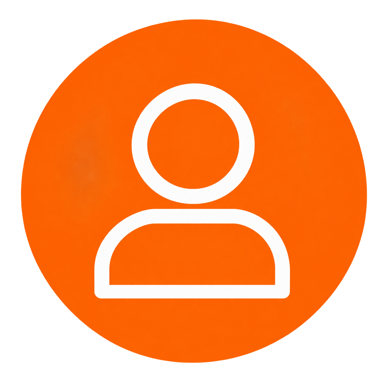 Orange circular icon with white outline of a person in the center, representing a user profile or account.