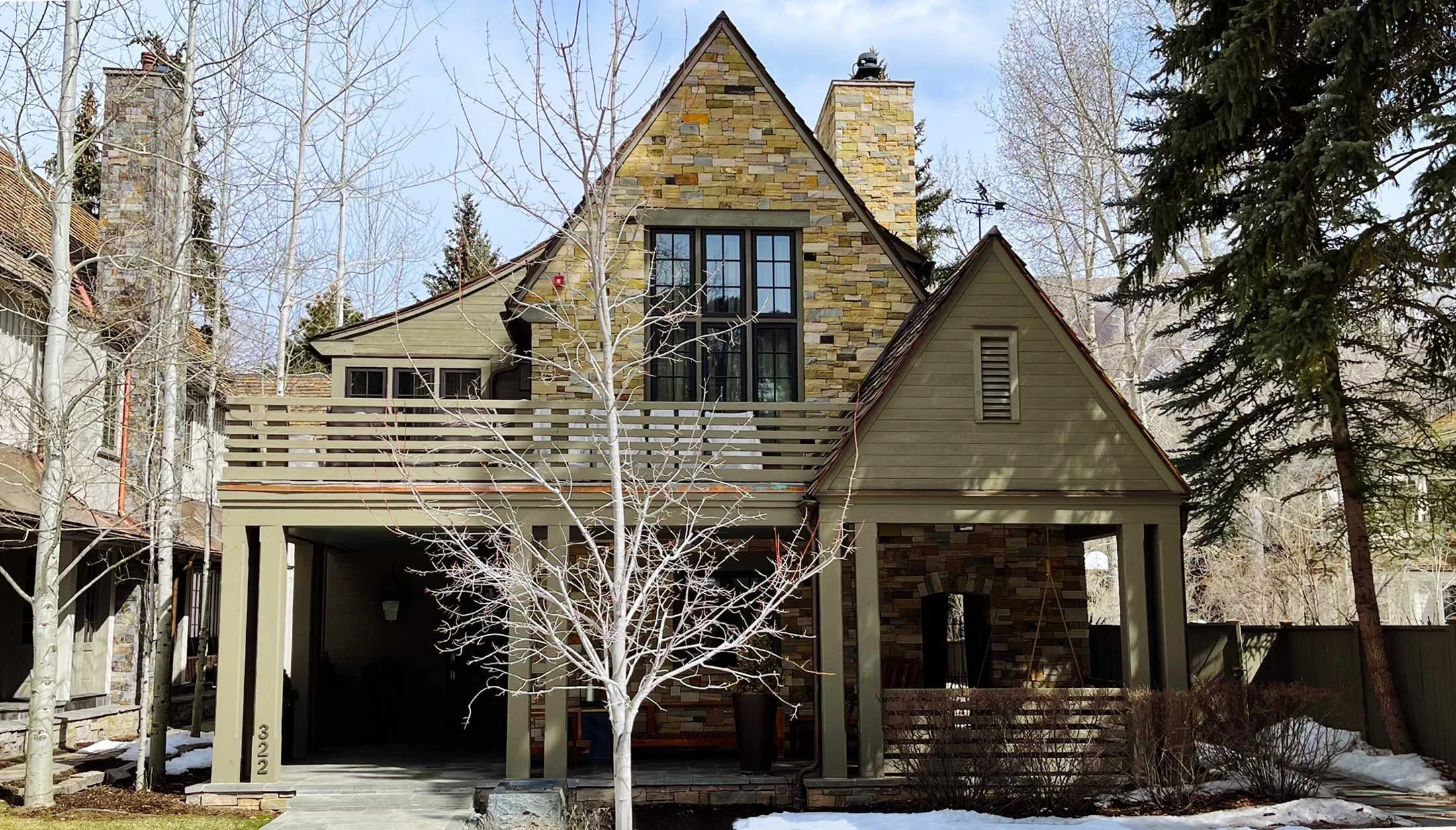 Exterior photo of a traditional mountain home built by John Olson, owner of Form 44 Construction, on West End Road in Aspen, CO