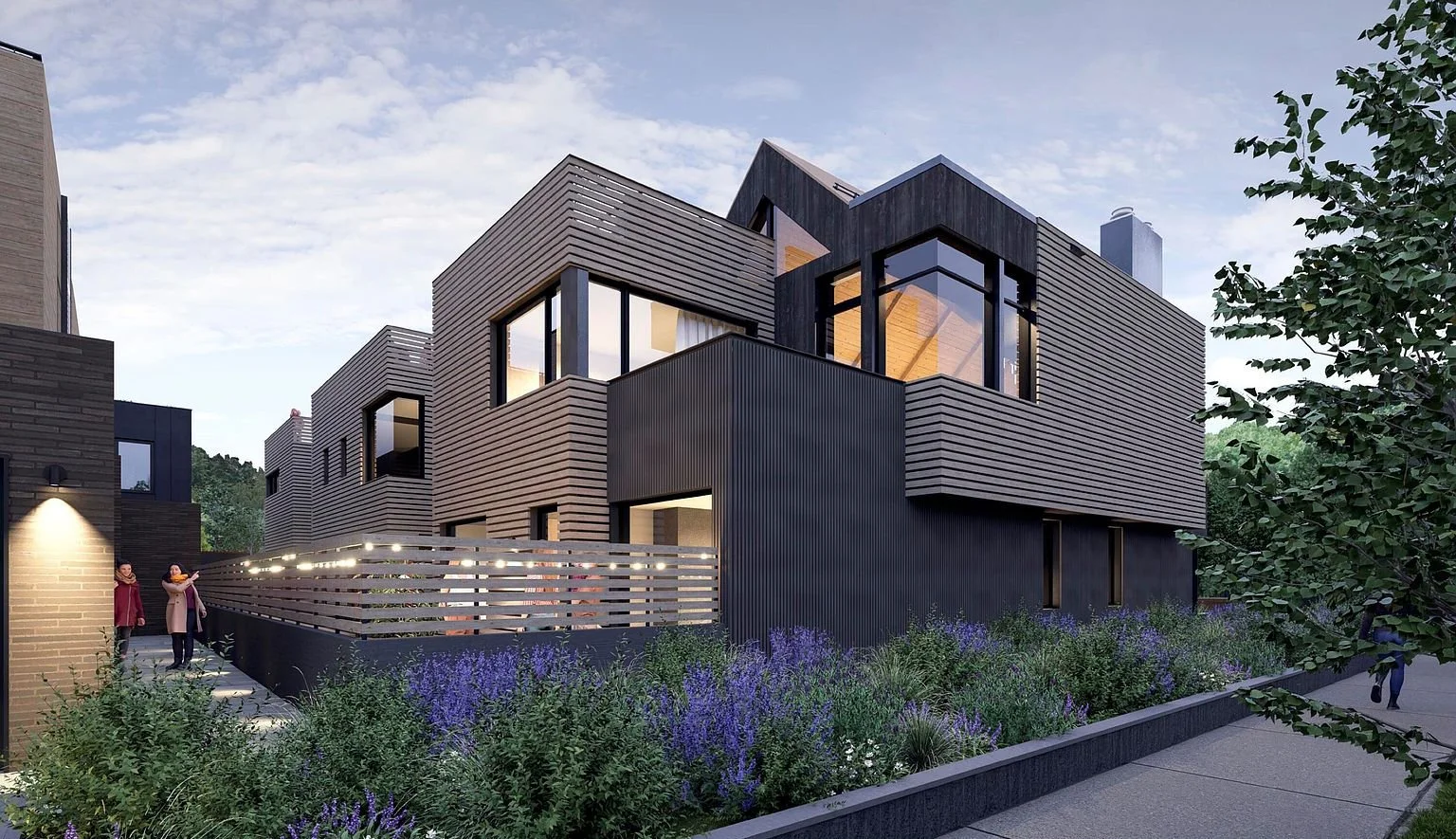 The White Elephant Residences. A modern condominium unit showcasing a sleek, geometric design and landscaped with mountain wildflowers built by John Olson, owner of Form 44 Construction, on West Bleeker Street in Aspen, Colorado.