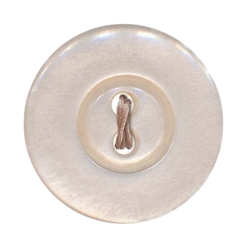 a pearl button with brown thread in the holes