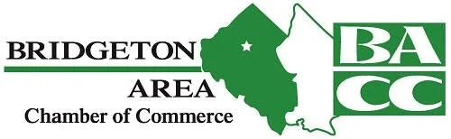 Bridgton Area Chamber of Commerce logo with text and a map outline in green.