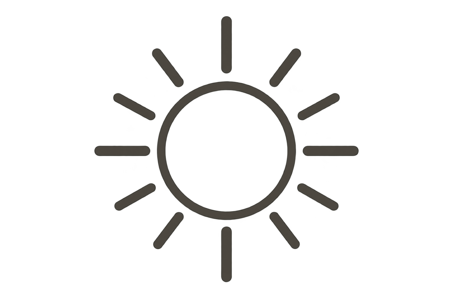Icon of a sun with a circular center and radiating lines.