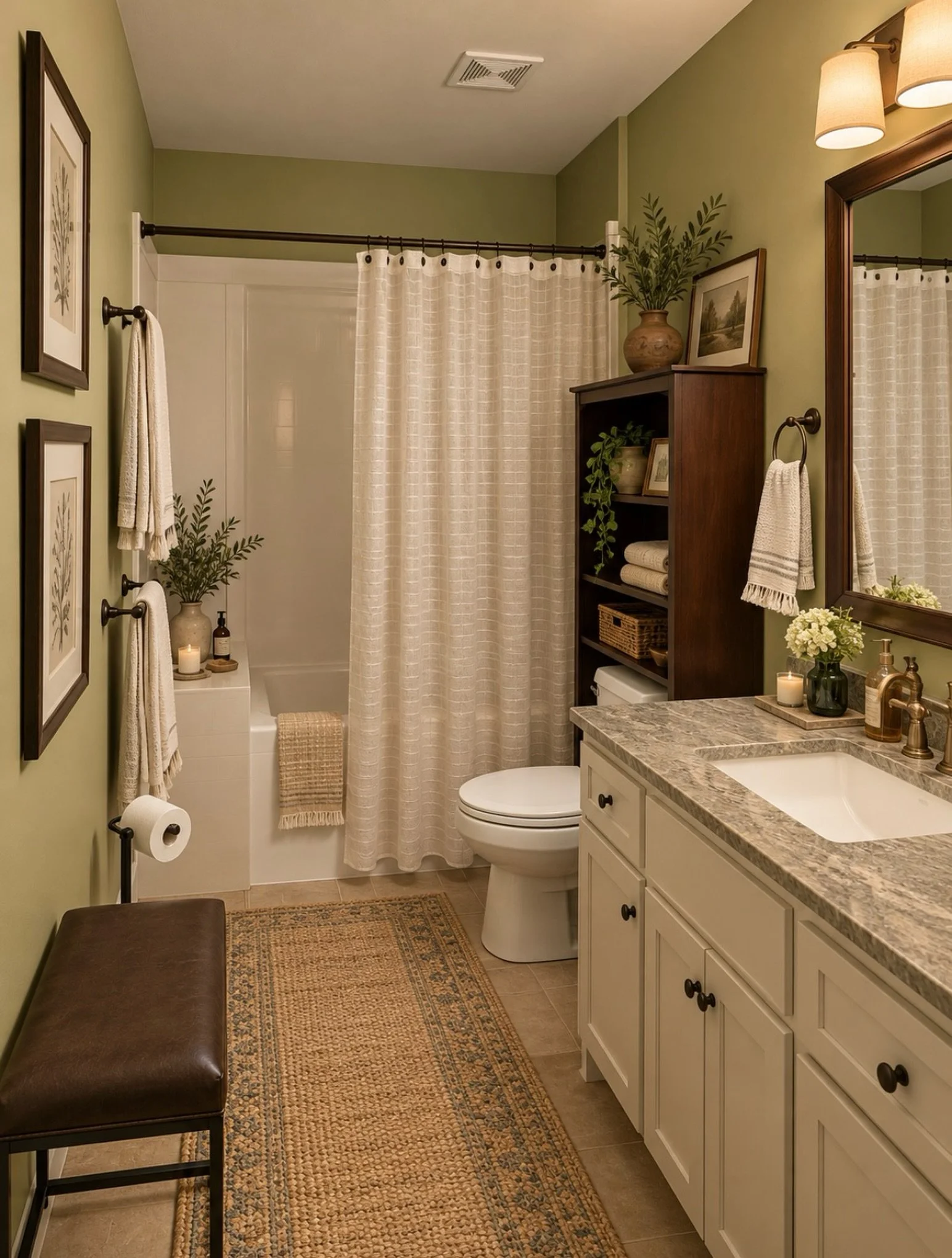 A little green goes a long way. 🌿

There&rsquo;s something incredibly calming about bringing nature-inspired colors into a space. The soft, earthy green walls in this bathroom create a sense of tranquility, warmth, and understated elegance&mdash;tur