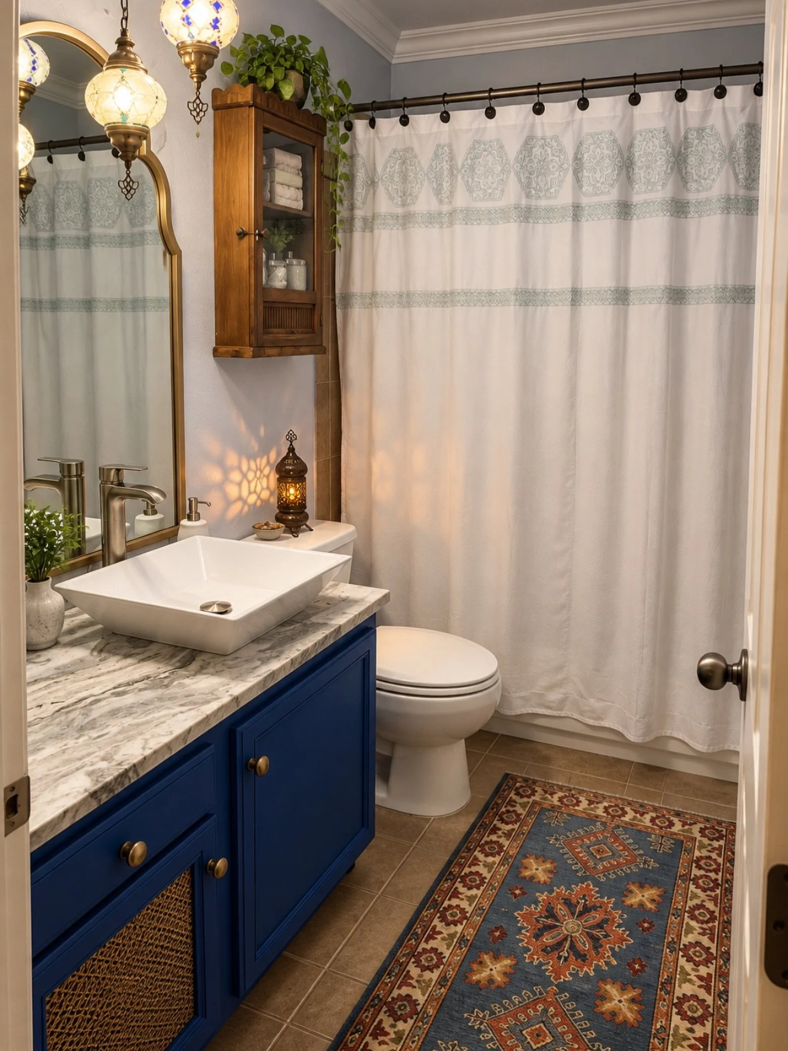 A touch of Morocco, a splash of color, and a dash of panache! ✨

Who says a bathroom transformation has to begin with a complete renovation?

For this Moroccan-inspired makeover, we embraced the beauty of what was already there. Rather than replacing