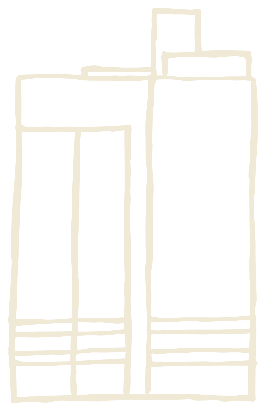 Outline sketch of a modern building or structure with multiple sections and levels.