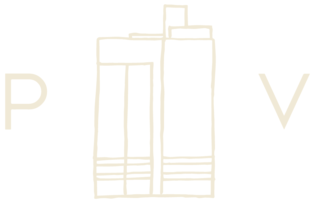 A simple line drawing of two batteries with the letters P and V on either side, representing voltage.